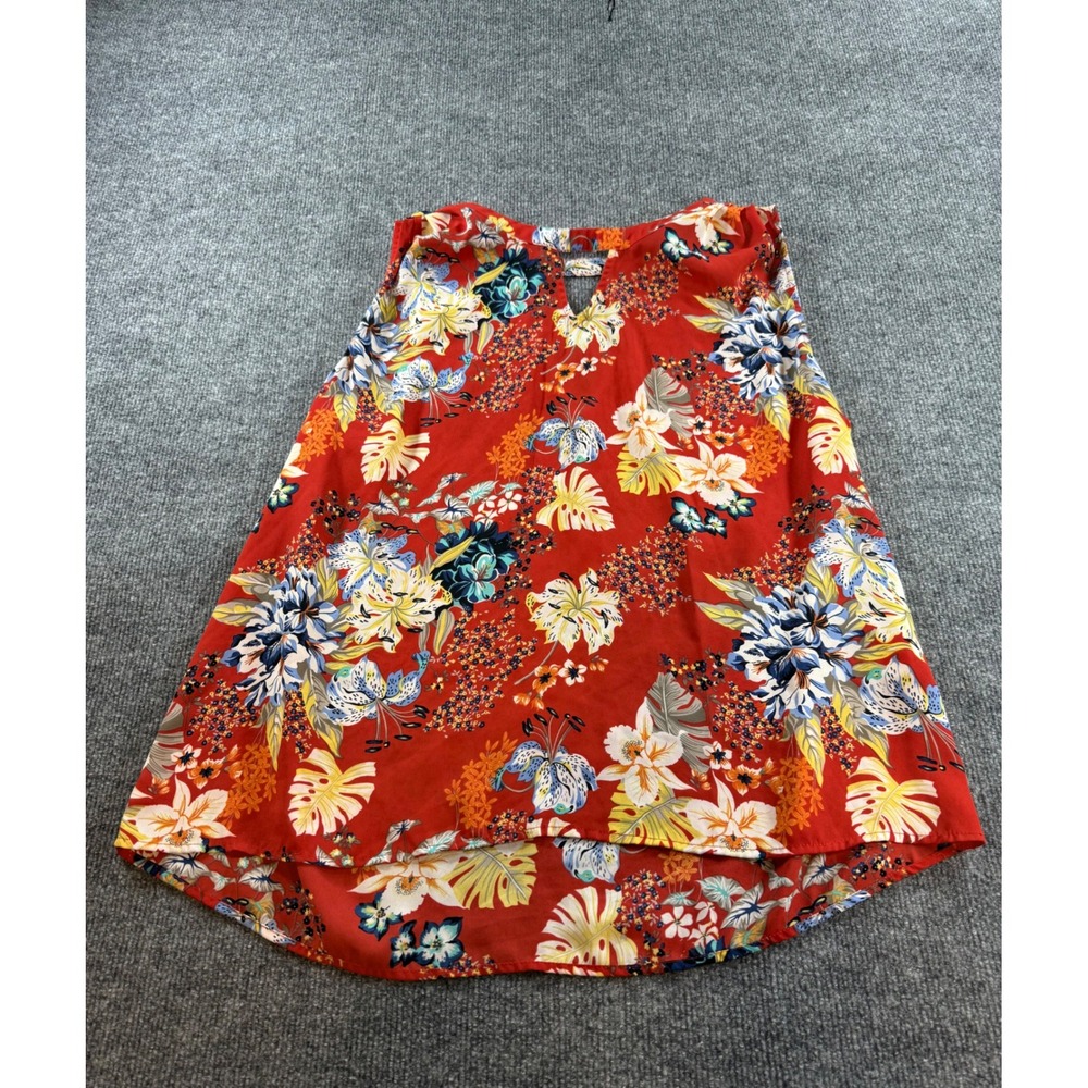 Collective Concepts Red Floral Sleeveless Keyhole Blouse XL Tropical Top